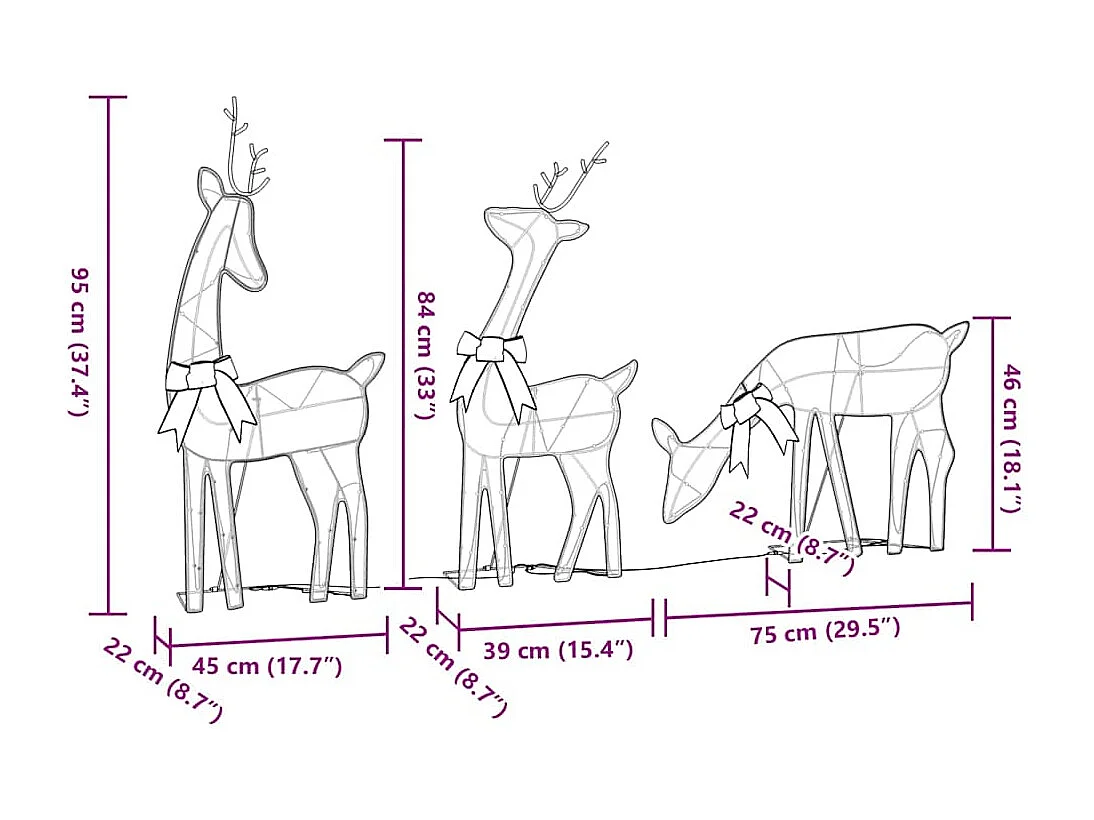Kerstdecoratie rendier 3 stuks 90 LED warm wit