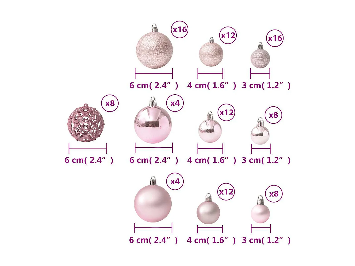 Ensemble de boules de Noël 100 pcs Rose