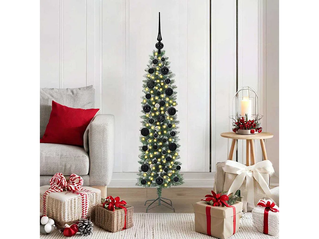 Arbre de Noël artificiel slim avec 150 LED Vert et blanc 120 cm