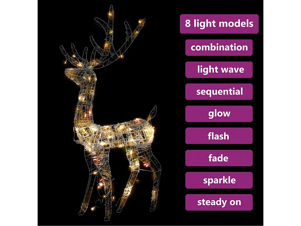 Kerstdecoratie rendier Acryl 140 kleurrijke LED's 120 cm