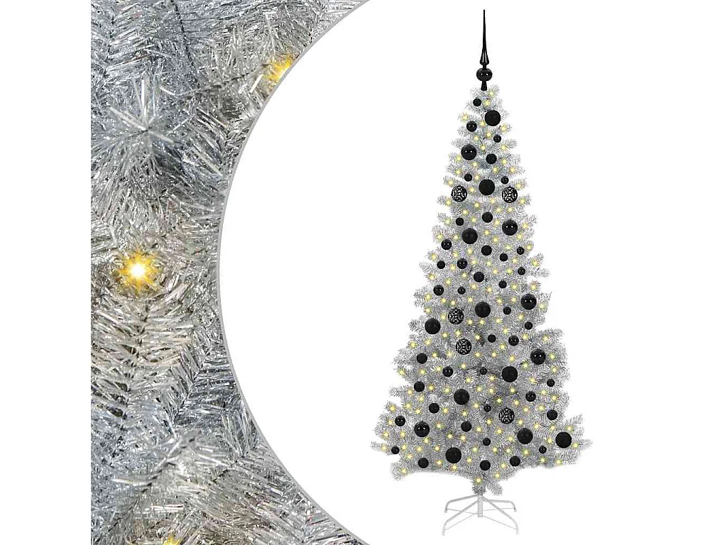 Weihnachtsbaum mit 300 LEDs mit Ständer Silber 180 cm PET
