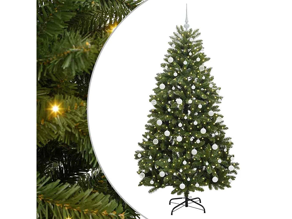 Sapin de Noël artificiel avec 300 LED Vert 180 cm PVC et métal