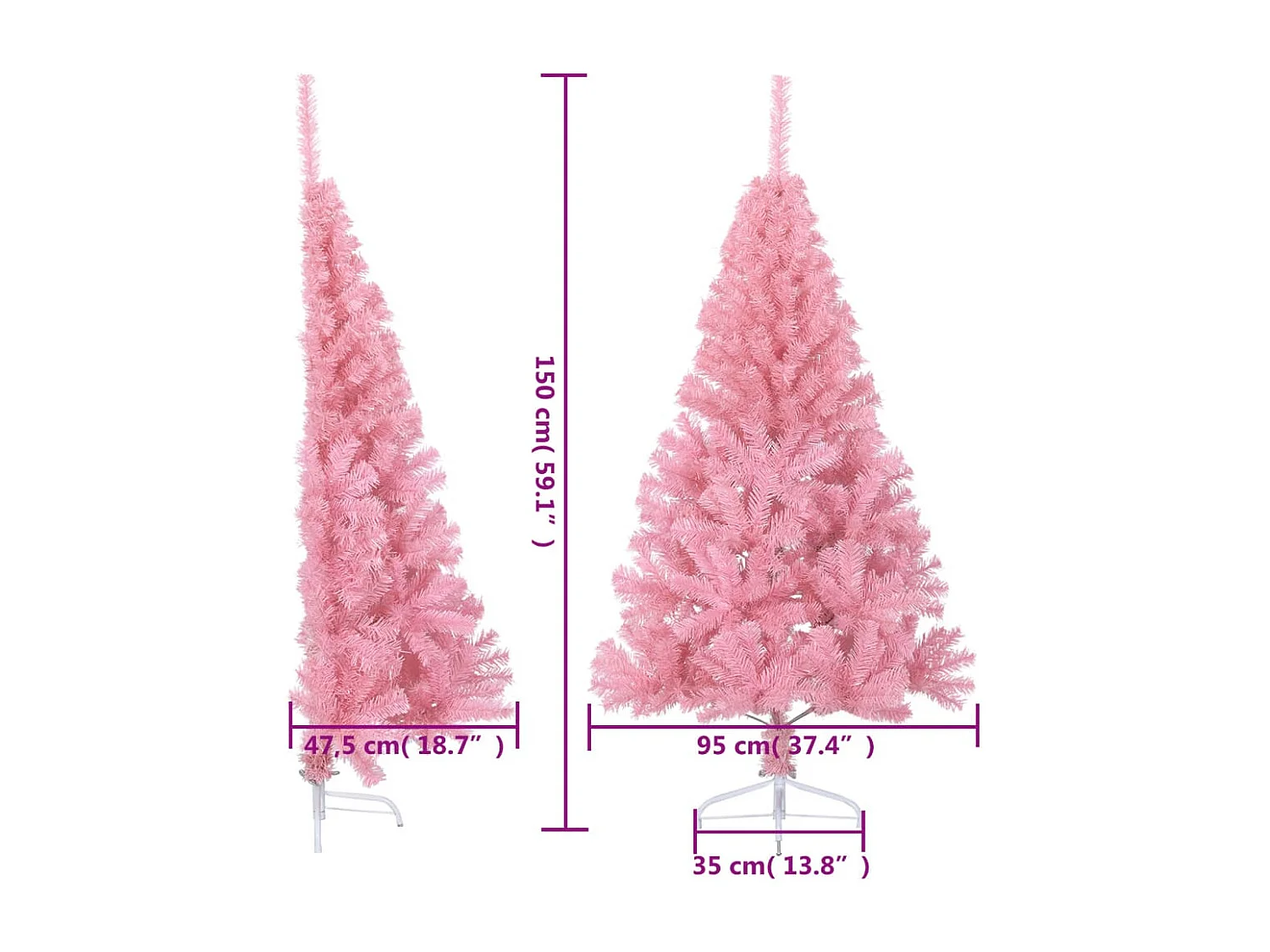 Demi sapin de Noël artificiel avec support Rose 150 cm PVC