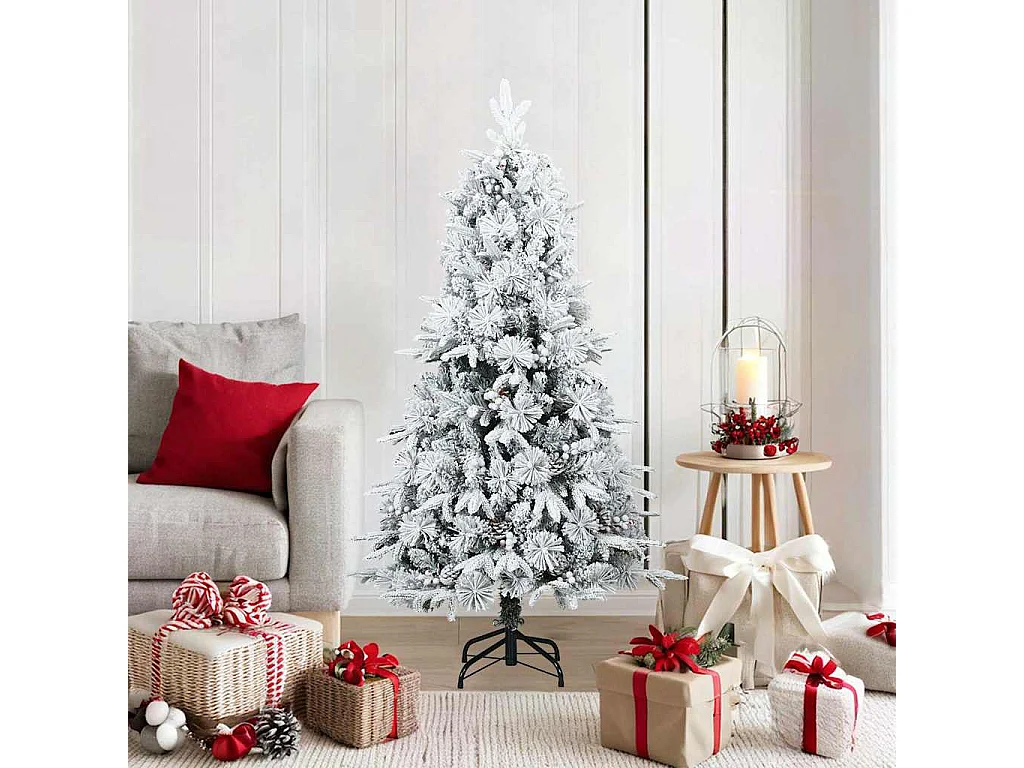 Kunstkerstboom met buigzame takken, pluizig van sneeuw