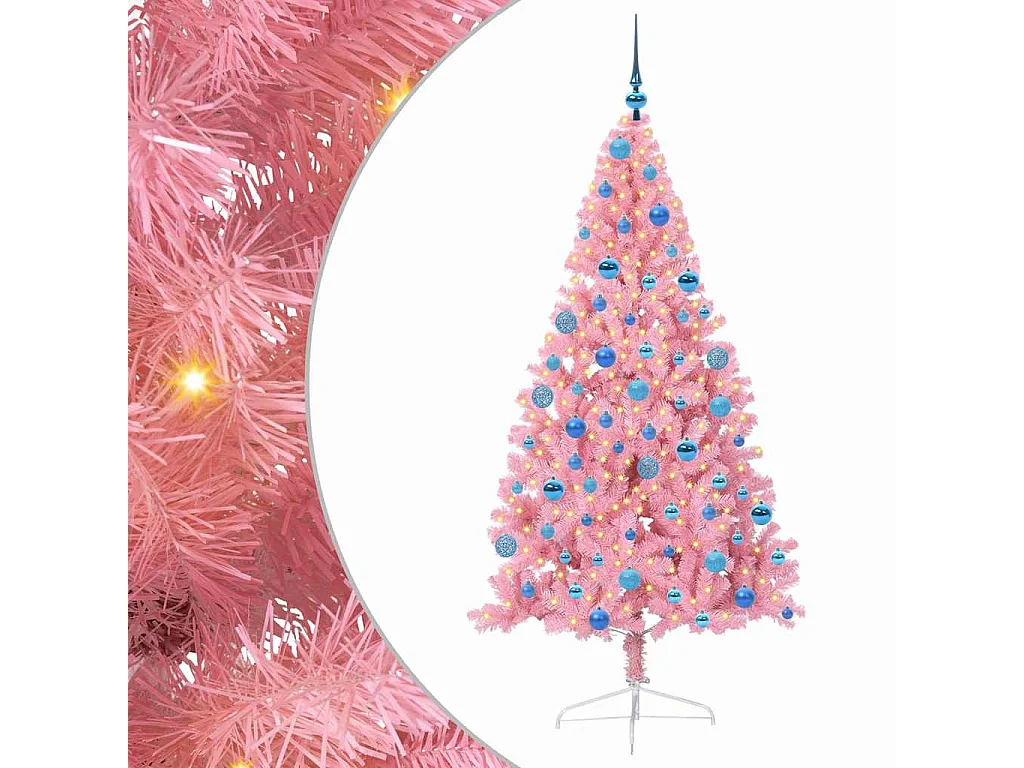 Voorverlichte kunstkerstboom roze 180cm PVC
