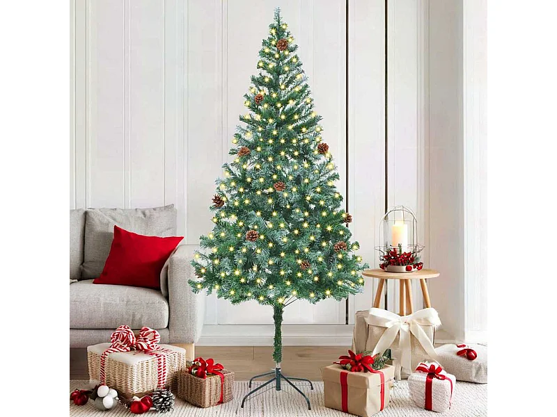 Sapin de Noël artificiel avec 300 LED Vert 180 cm PVC et Acier
