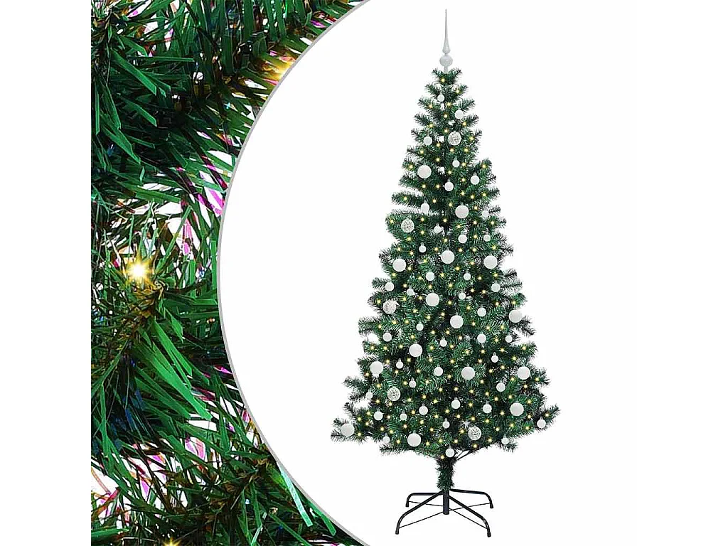 Sapin de Noël artificiel pré-éclairé Vert 210 cm PVC et métal