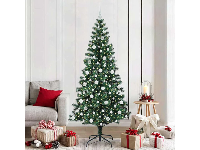 Sapin de Noël artificiel pré-éclairé Vert 210 cm PVC et métal