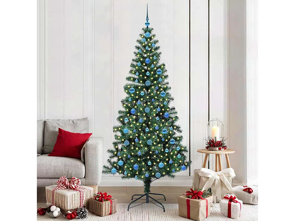 Voorverlichte kunstkerstboom groen 210 cm PVC en metaal