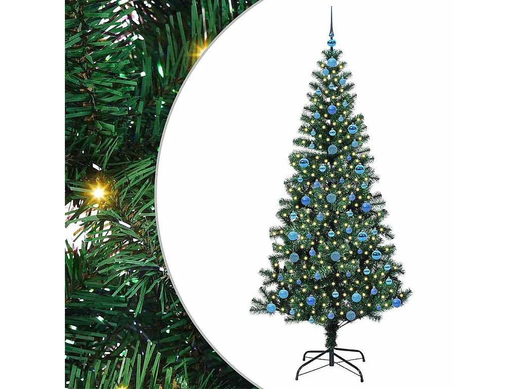 Albero di Natale artificiale preilluminato verde 210 cm PVC e metallo