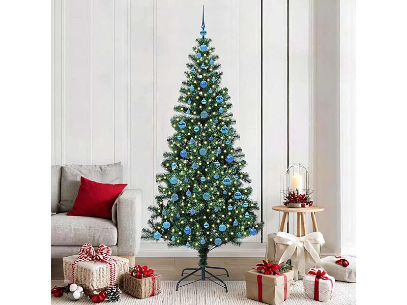 Voorverlichte kunstkerstboom groen 210 cm PVC en metaal