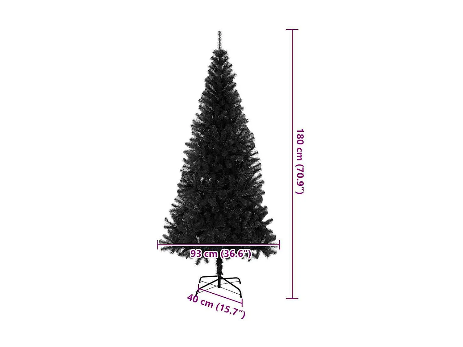 Sapin de Noël avec 300 LED avec support Noir 180 cm PVC
