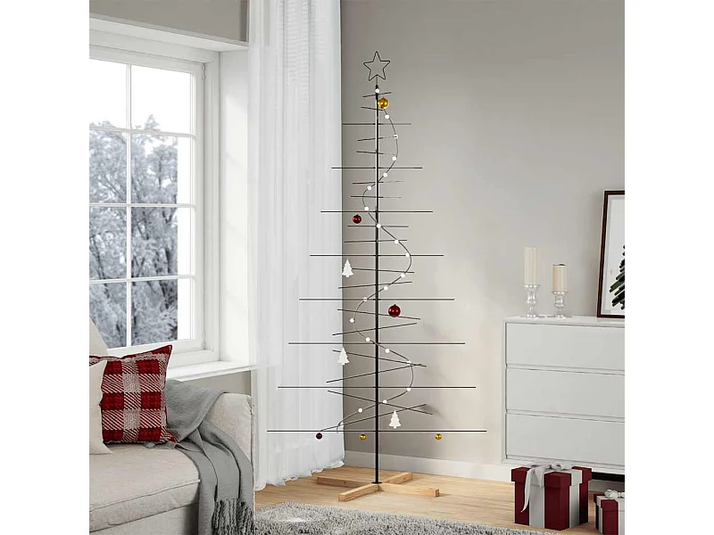 Albero di Natale in metallo con base in legno nero 210 cm