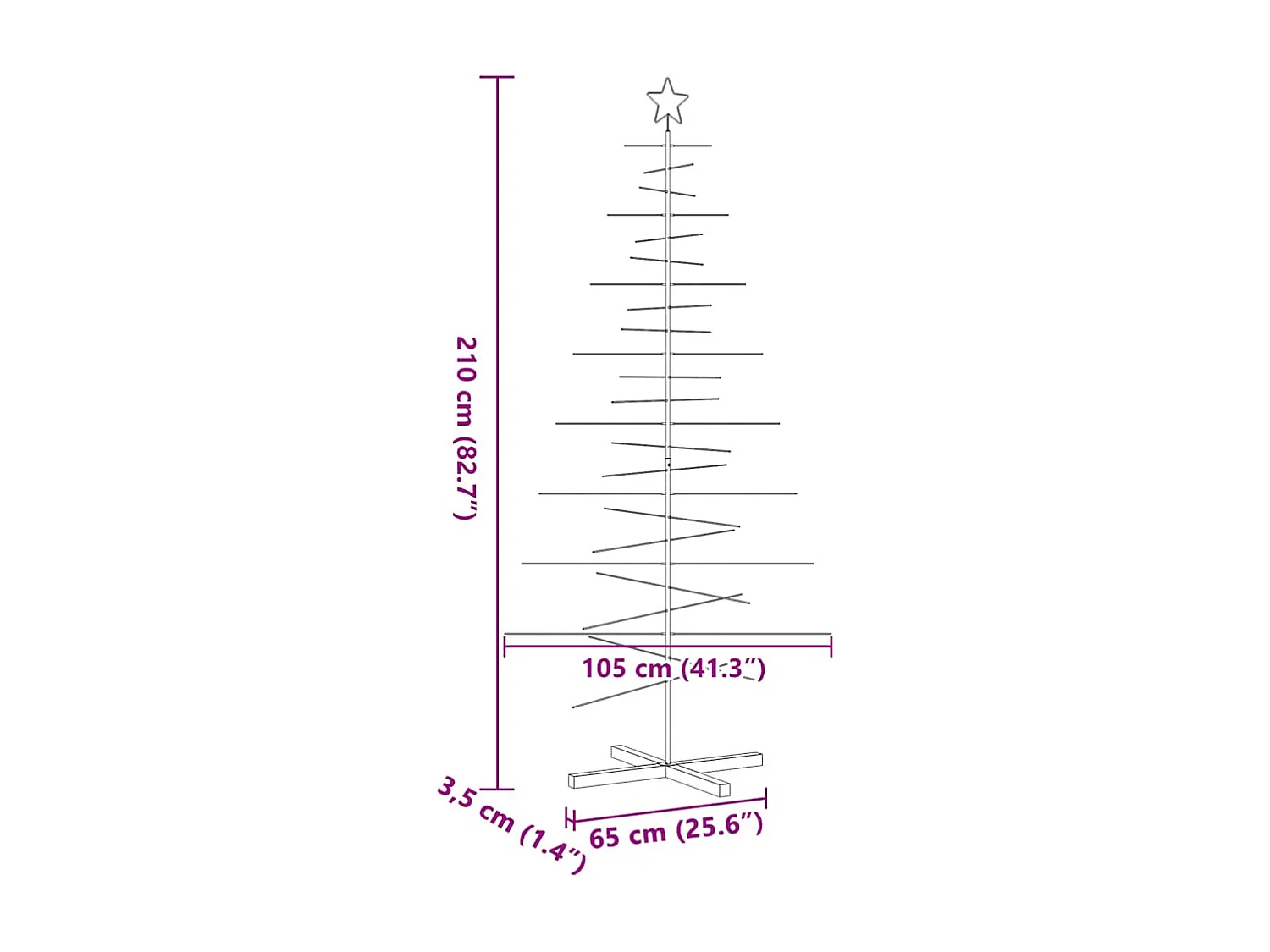 Albero di Natale in metallo con base in legno nero 210 cm