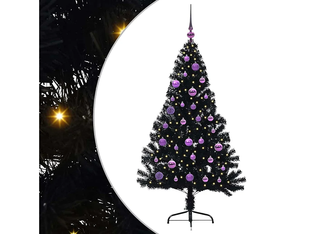 Künstlicher Weihnachtsbaum mit Beleuchtung, Schwarz, 150 cm, PVC