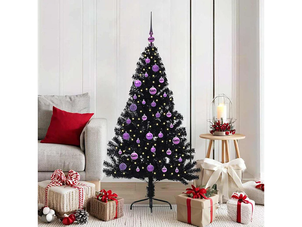 Albero di Natale artificiale preilluminato nero 150 cm in PVC