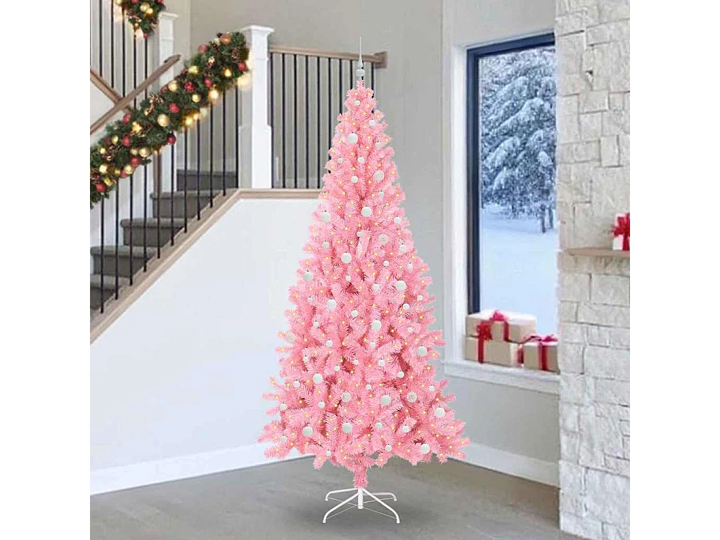 Sapin de Noël avec 300 LED avec support Rose 240 cm PVC