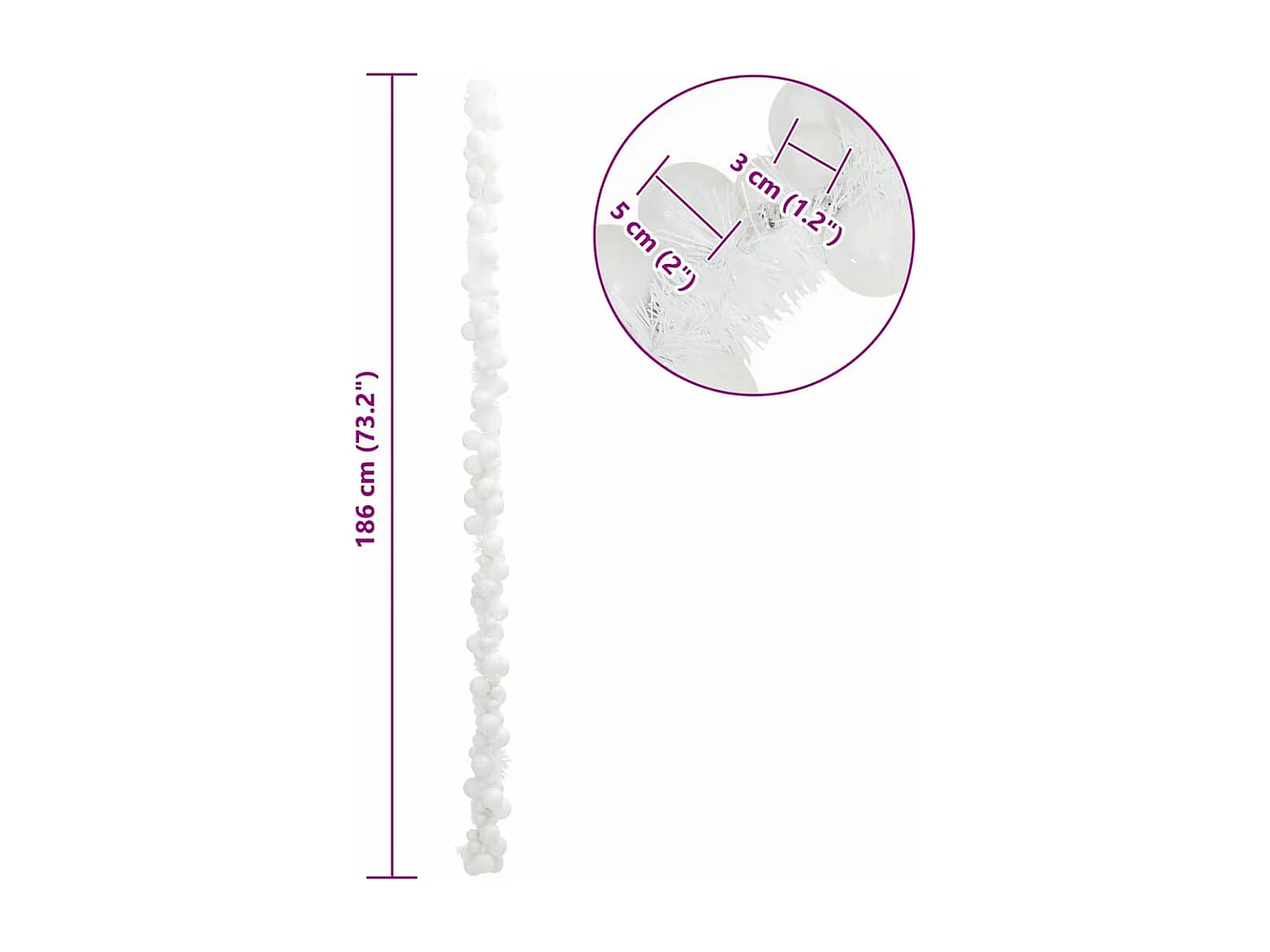 Guirlande de Boules de Noël Blanc 186 cm Polystyrène
