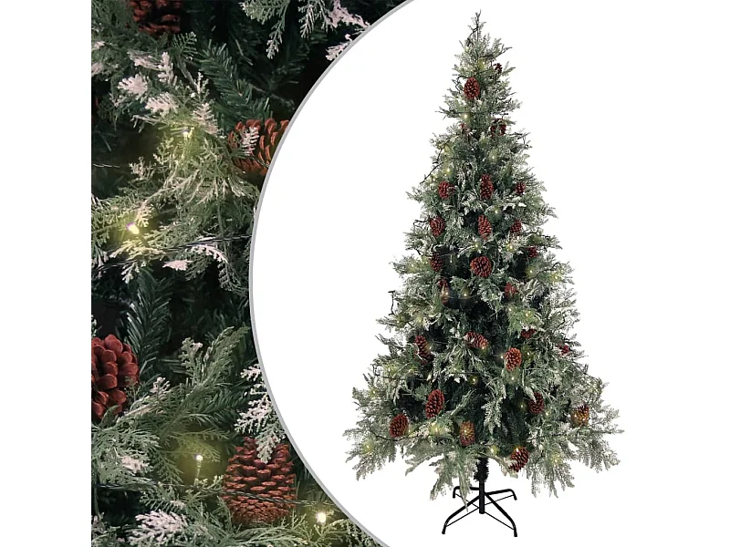 Sapin de Noël pré-éclairé pommes de pin vert blanc 225cm PVC PE