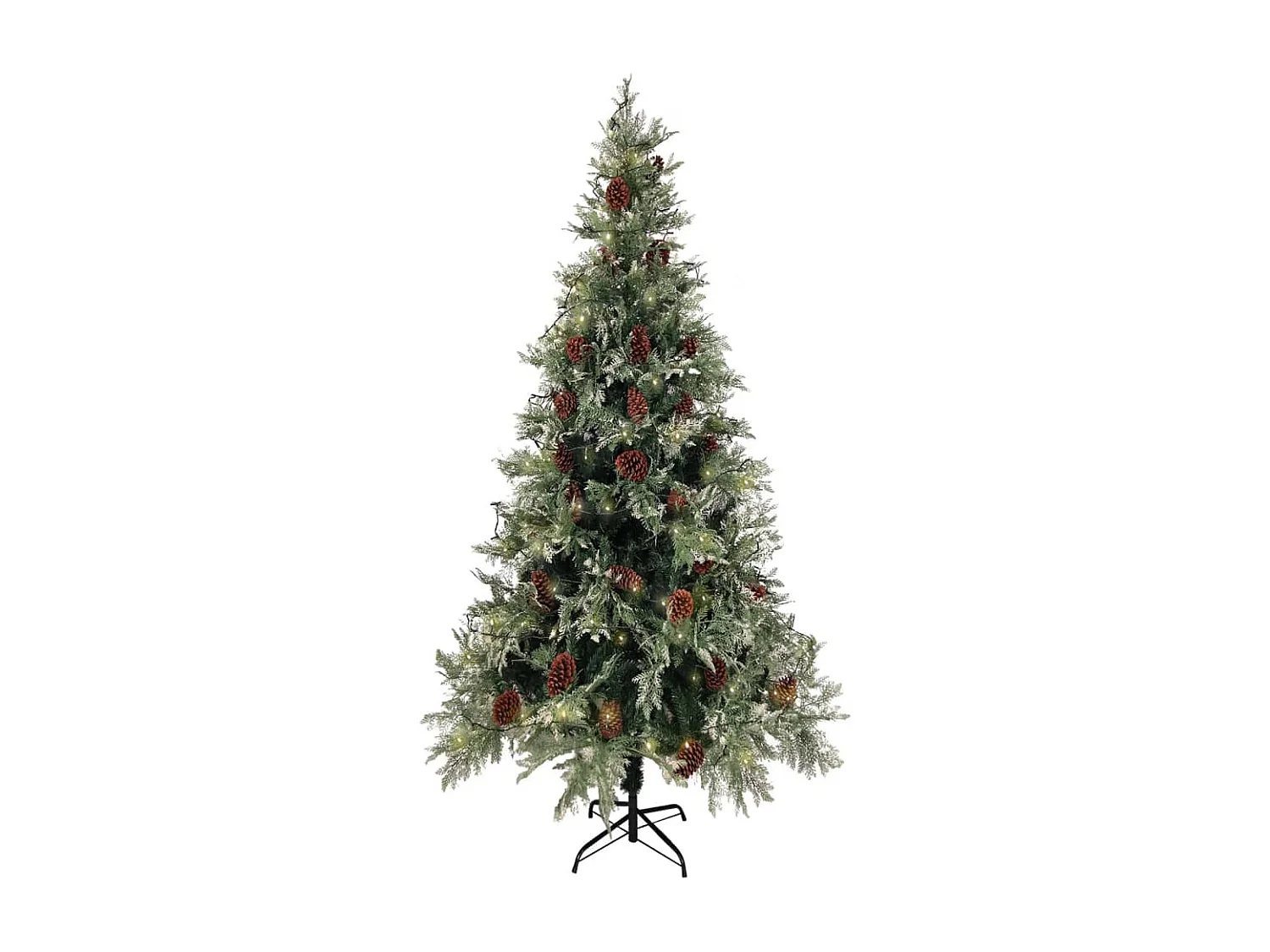 Sapin de Noël pré-éclairé pommes de pin vert blanc 225cm PVC PE