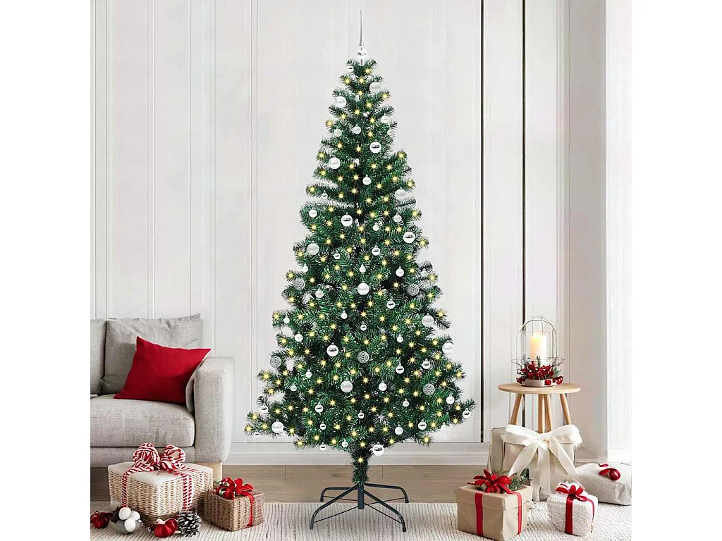 Albero di Natale artificiale preilluminato verde 240 cm PVC e metallo
