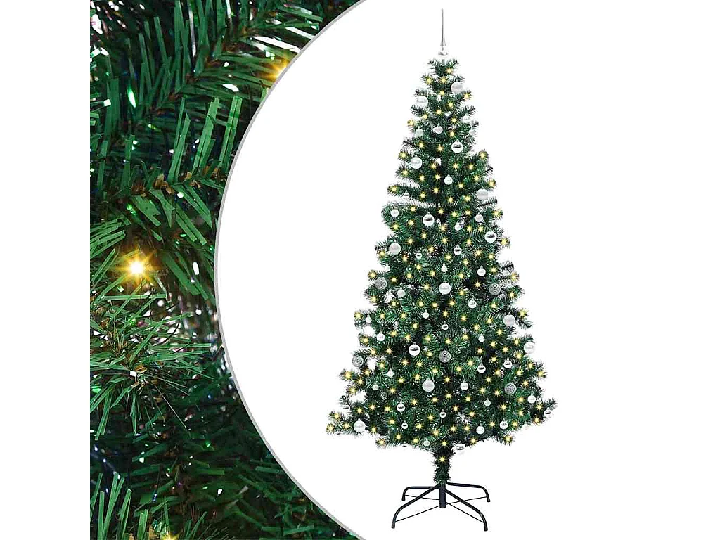 Albero di Natale artificiale preilluminato verde 240 cm PVC e metallo