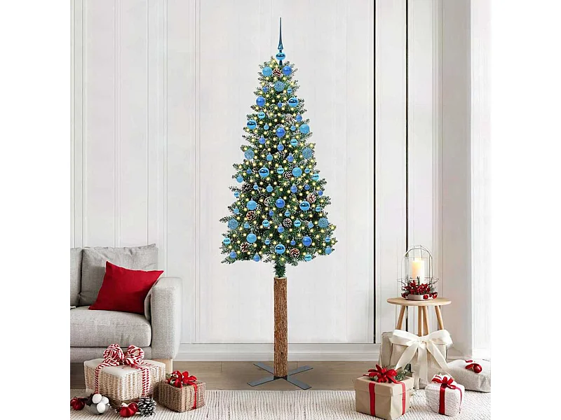 Slanke kerstboom met 300 LED's Groen en wit 210 cm