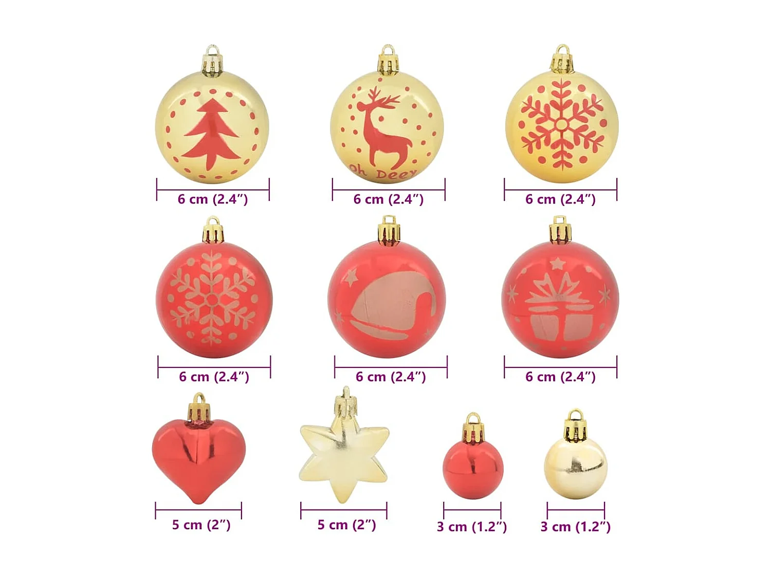 Ensemble de Boules de Noël 40 pcs or et Rouge