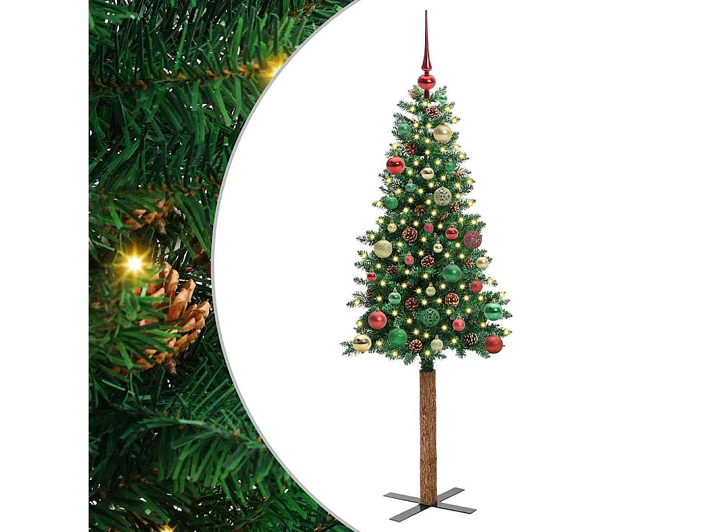 Sapin de Noël mince Vert 150 cm PVC et bois de pin massif