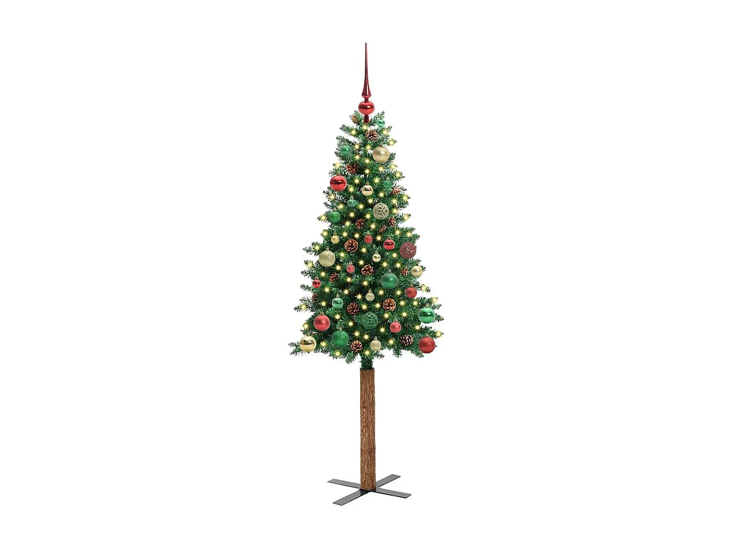 Sapin de Noël mince Vert 150 cm PVC et bois de pin massif
