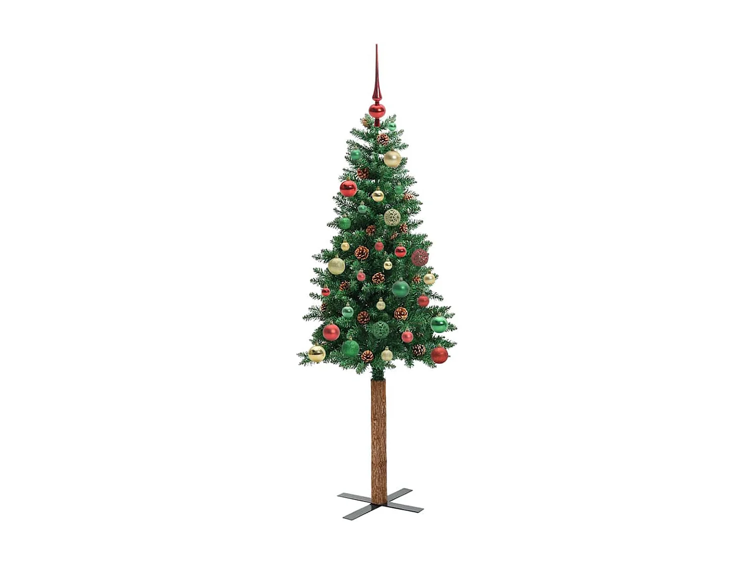 Sapin de Noël mince Vert 150 cm PVC et bois de pin massif