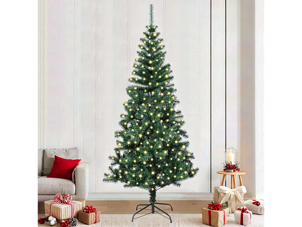 Sapin de Noël artificiel pré-éclairé Vert 240 cm PVC et métal