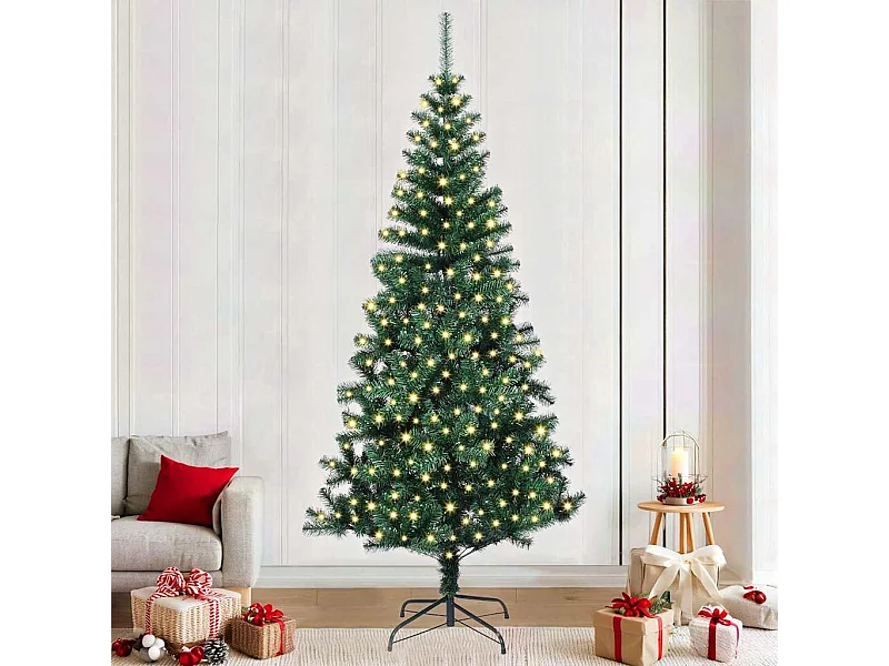 Sapin de Noël artificiel pré-éclairé Vert 240 cm PVC et métal