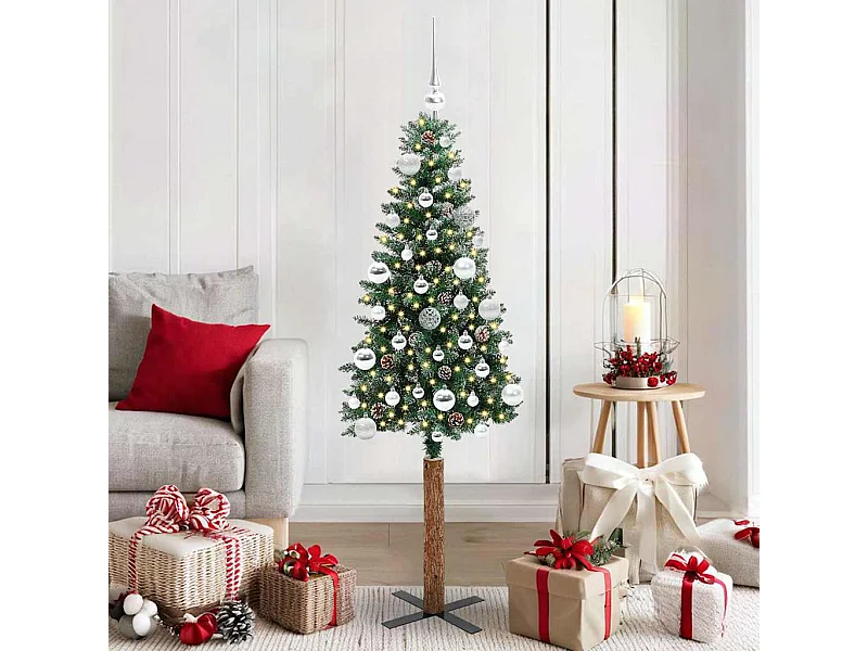 Albero di Natale sottile con 150 LED Verde e bianco 150 cm