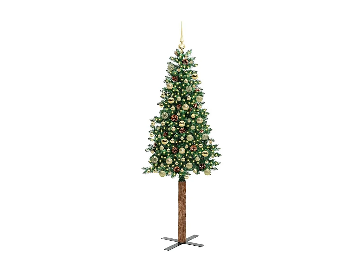 Albero di Natale verde sottile 180 cm in PVC e legno di pino massiccio