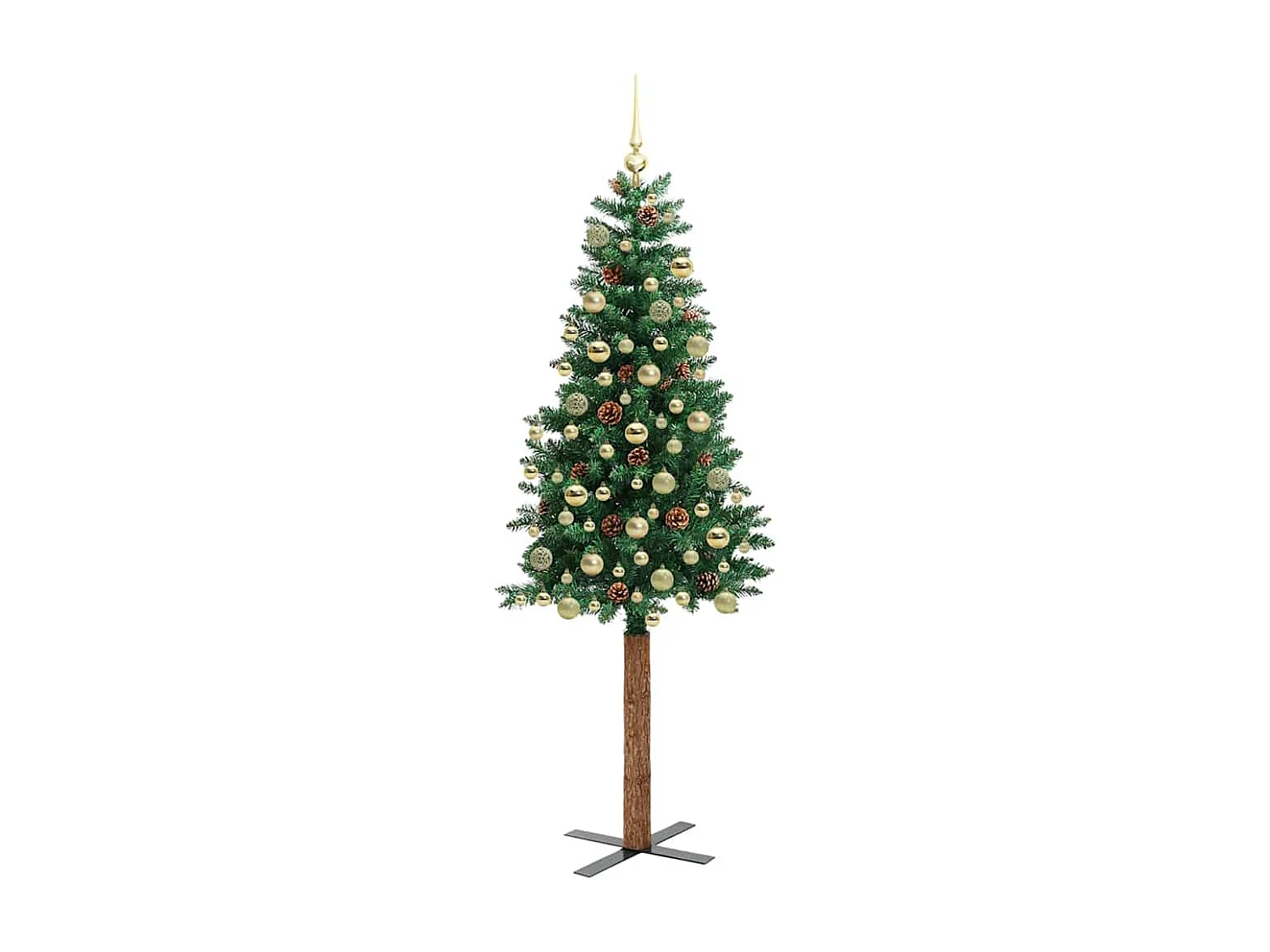 Albero di Natale verde sottile 180 cm in PVC e legno di pino massiccio