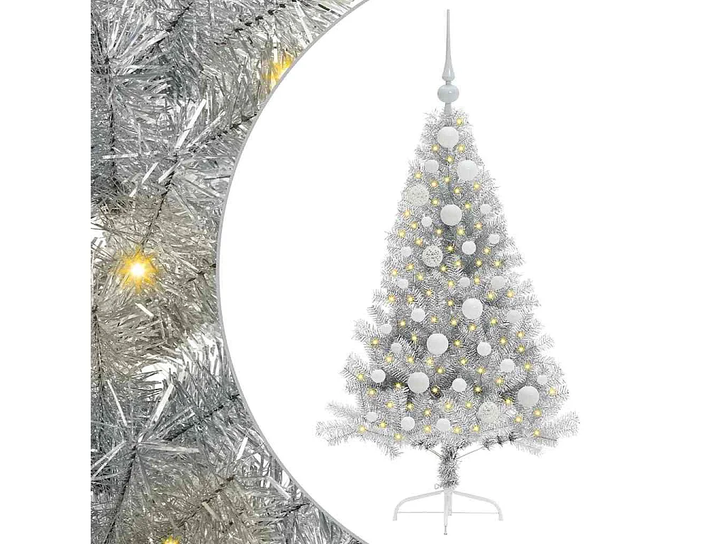 Voorverlichte kunstkerstboom zilver 120cm PET