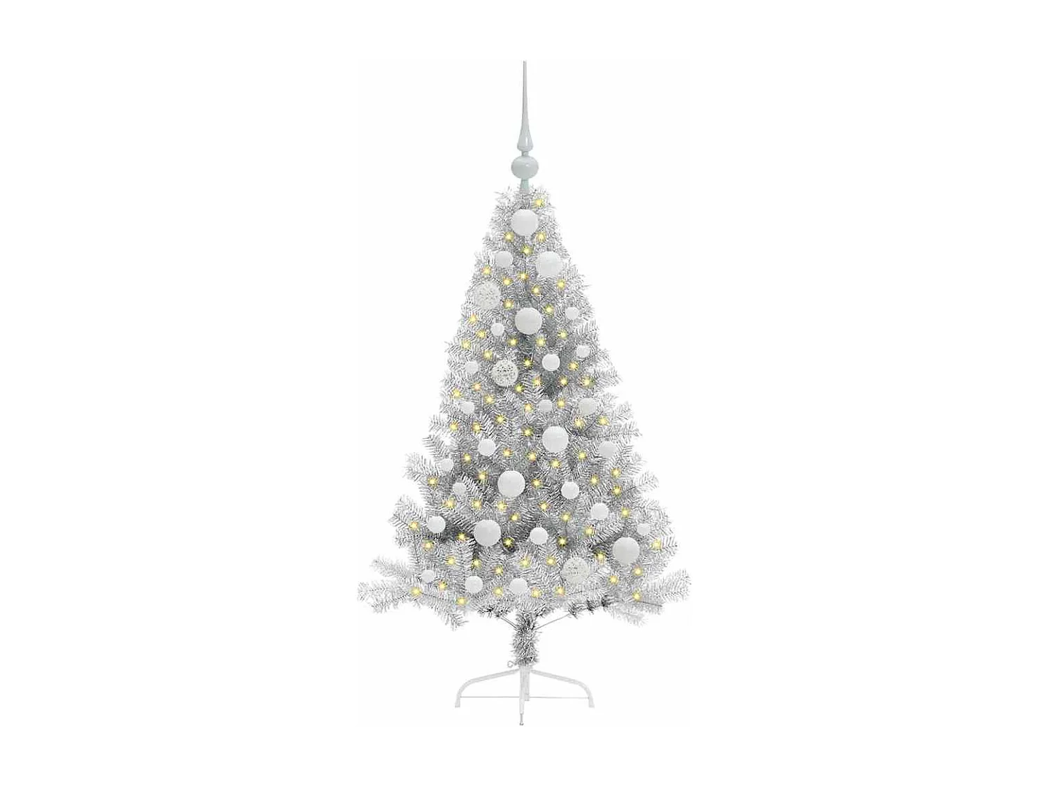 Voorverlichte kunstkerstboom zilver 120cm PET
