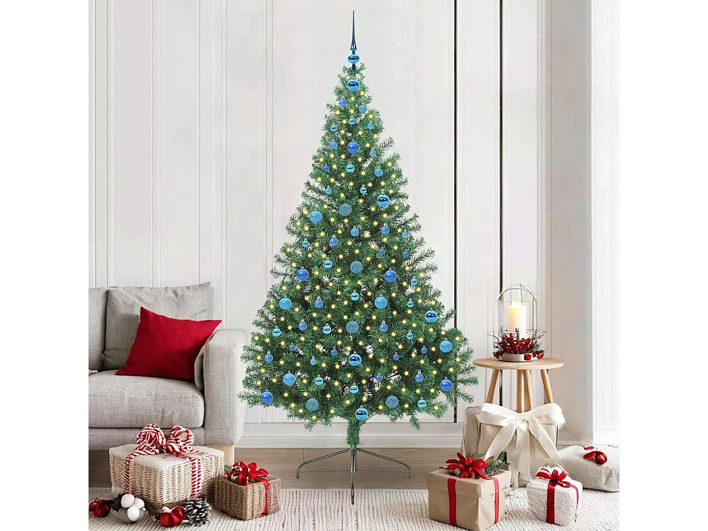 Voorverlichte kunstkerstboom groen 210cm PVC