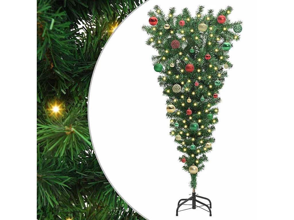 Alberi di Natale artificiali capovolti preilluminati con set di palline