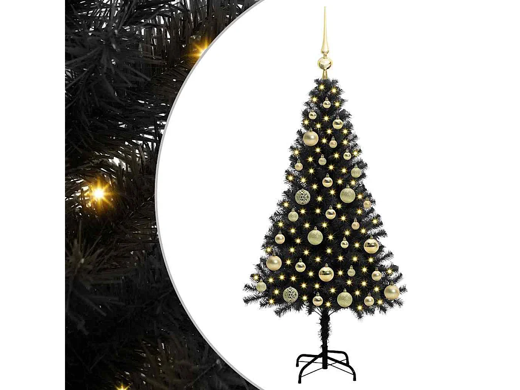 Sapin de Noël avec 150 LED avec support Noir 120 cm PVC