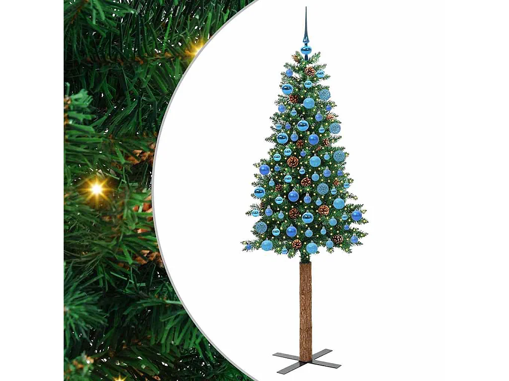 Slanke groene kerstboom 180 cm PVC en massief grenenhout