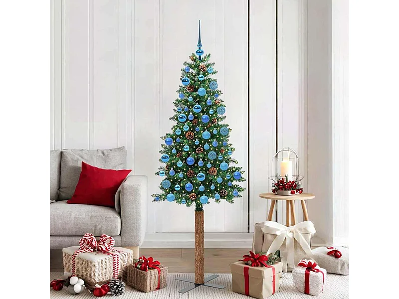 Slanke groene kerstboom 180 cm PVC en massief grenenhout