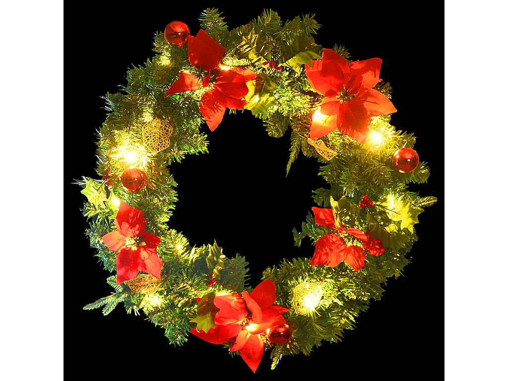 Corona di Natale con luci LED verde 60 cm PVC