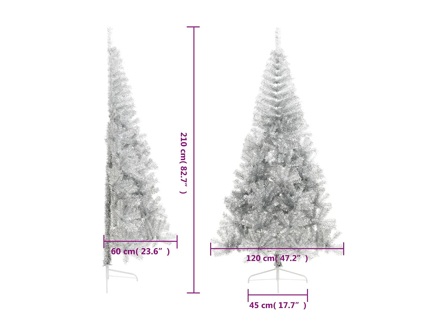 Mezzo albero di Natale artificiale con supporto argentato 210 cm PET