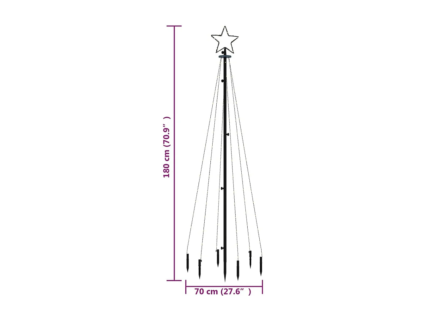 Kerstboom met paal Kleurrijk 108 LED 180 cm