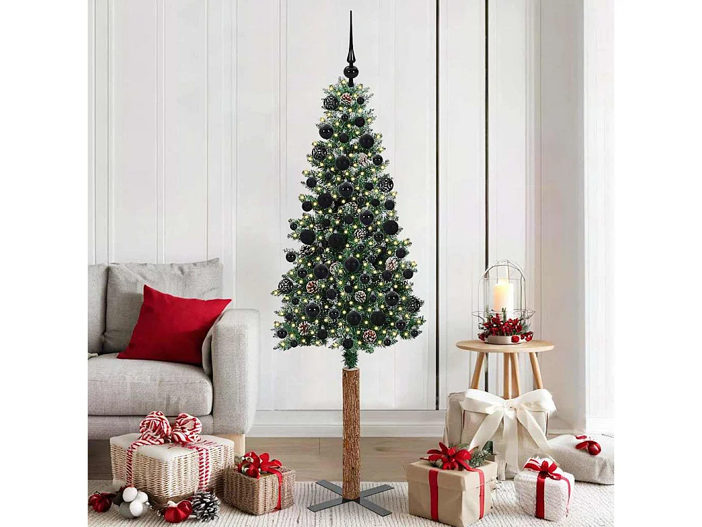 Albero di Natale sottile con 300 LED verde e bianco 180 cm