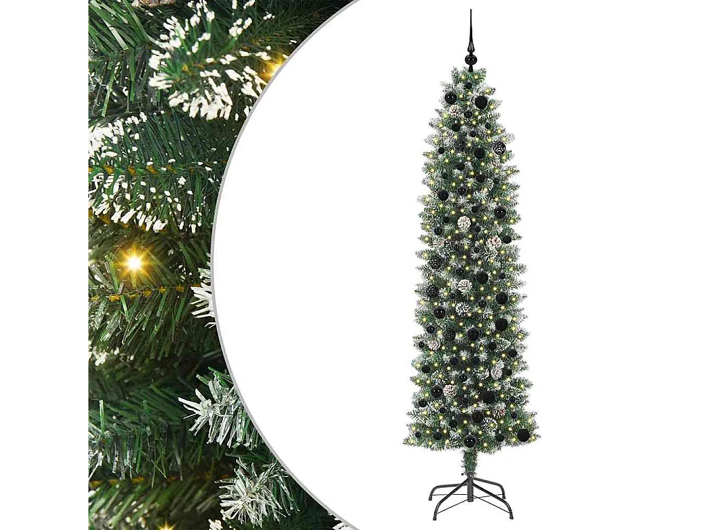 Arbre de Noël artificiel slim avec 300 LED Vert et blanc 210 cm