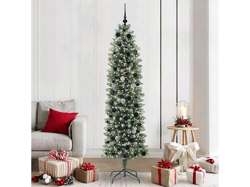 Arbre de Noël artificiel slim avec 300 LED Vert et blanc 210 cm