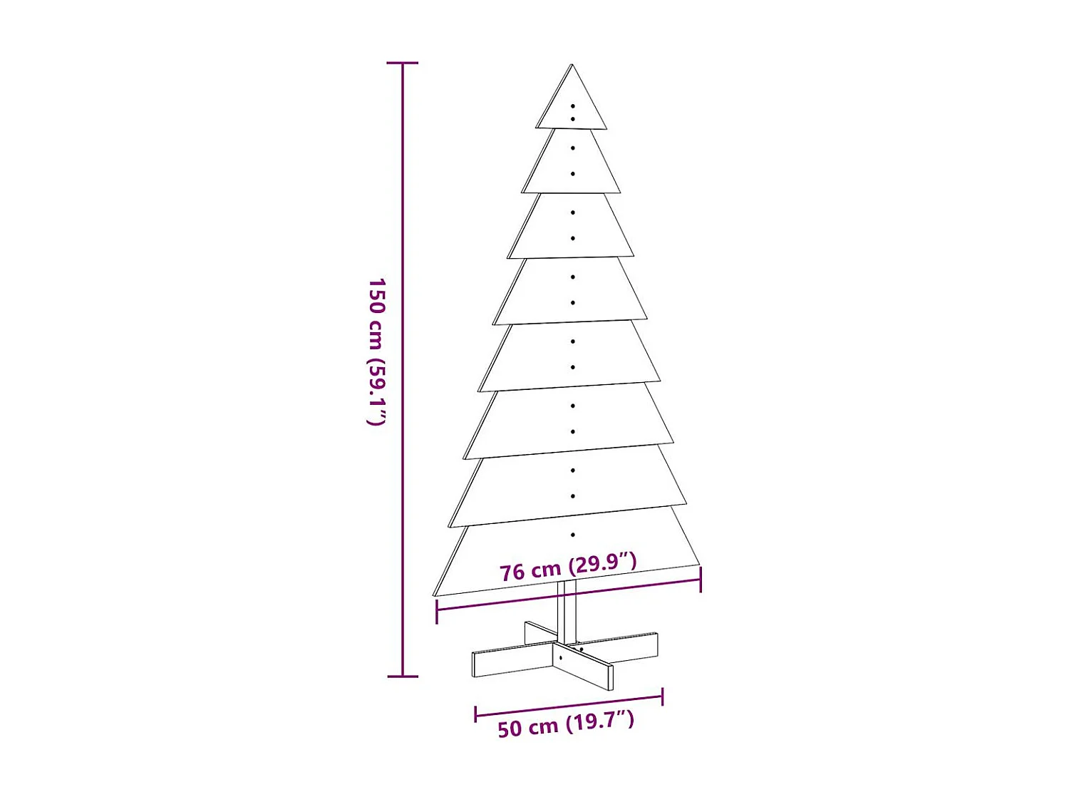 Albero di Natale in legno per decorazione bianco 150 cm pino massiccio
